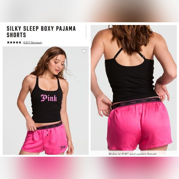Victoria's secret pink Silky tencel Sleep boxy BLING! pajama shorts PINK LARGE - Picture 1 of 10